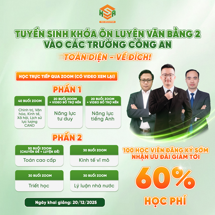VB2.KHÓA ÔN LUYỆN VĂN BẰNG 2 VÀO CÁC TRƯỜNG CÔNG AN KHÓA TOÀN DIỆN – VỀ ĐÍCH